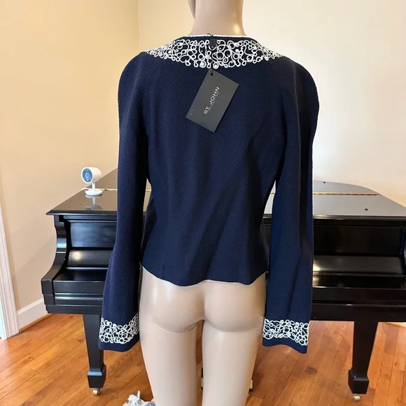 NWT Luxury Rare St John Collection Navy Pearl Embelished Cardigan/Jacket - Picture 15 of 17